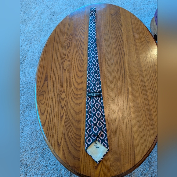 Yves Saint Laurent Silk Patterned Tie in Blue/Tan/Burgundy - Picture 4 of 5